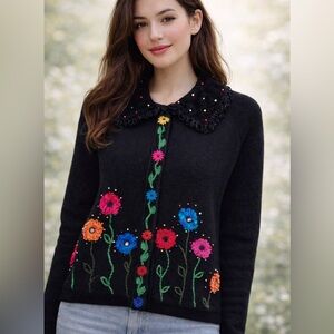 🌼 Vintage Berek Floral Embroidered Sweater 🧵 Cottagecore Grannycore Artsy Indie